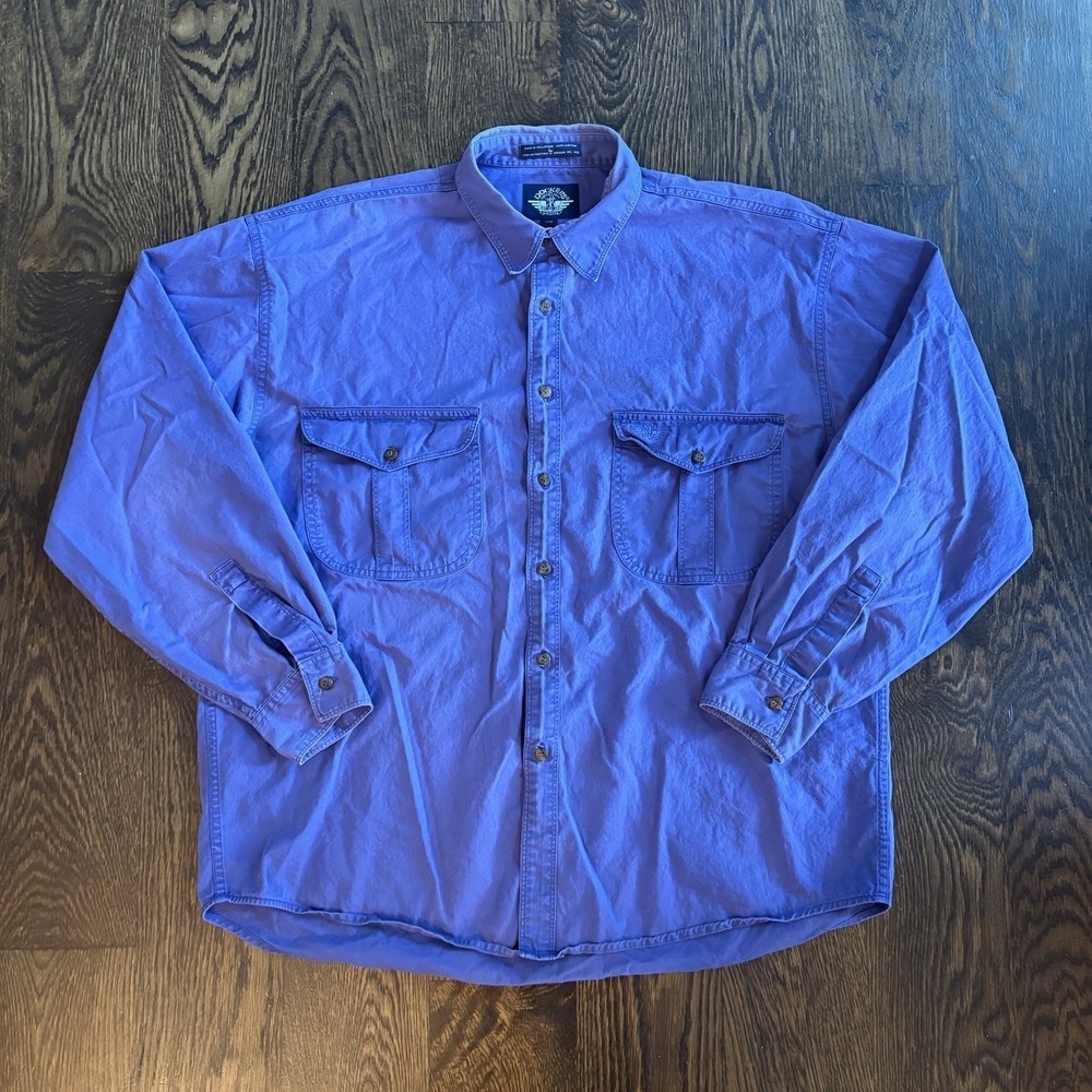 Vtg 90s Dockers Levis Work Shirt Mens L  Long Purple Heavy Cotton Flap Pocket